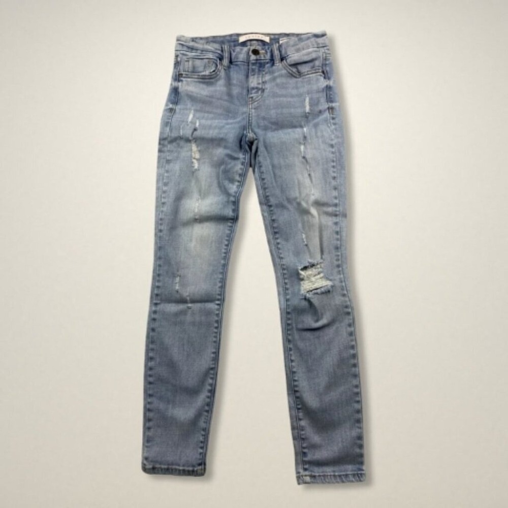 Eunina Greta Skinny Roller‎ Jeans Denim Distressed Mid Rise Fit Blue Juniors 11